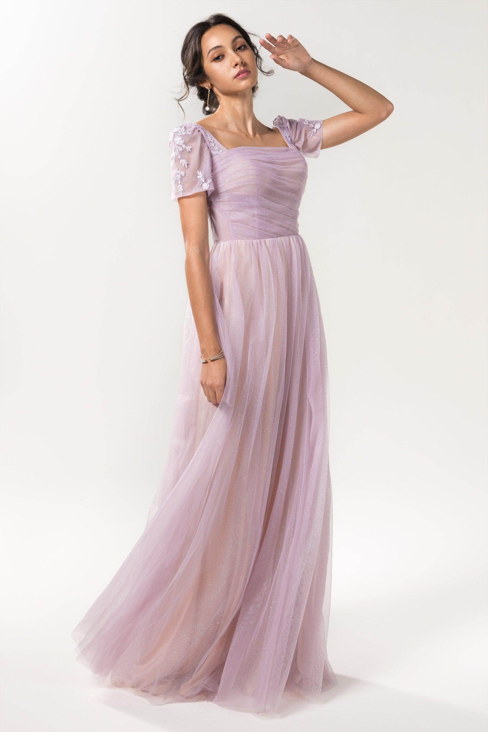 Elegant A Line Floor Length Sparkling Tulle Bridesmaid Dress Bridesmaid Dress