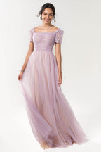 Elegant A Line Floor Length Sparkling Tulle Bridesmaid Dress Bridesmaid Dress