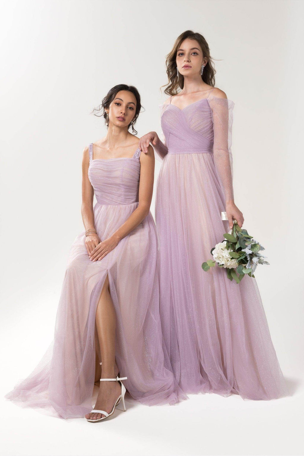 Elegant A Line Floor Length Sparkling Tulle Bridesmaid Dress Bridesmaid Dress