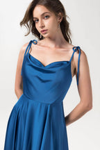 Elegant A Line Sweep Brush Train Luxe Satin Bridesmaid Dress Bridesmaid Dress