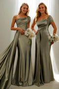Elegant Sage Green Trumpet Bridesmaid Dress with Side Drape Bridesmaid Dress