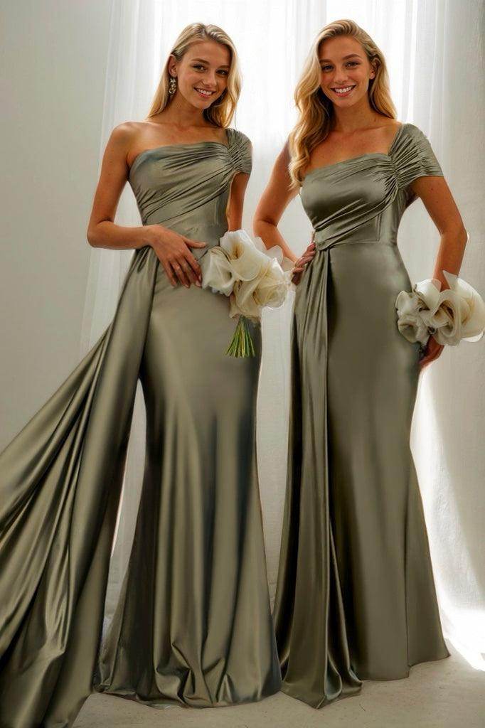 Elegant Sage Green Trumpet Bridesmaid Dress with Side Drape Bridesmaid Dress