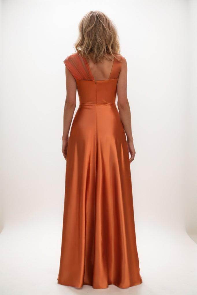 Elegant One Shoulder Satin A Line Bridesmaid Dress in Copper Bridesmaid Dress
