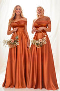 Elegant One Shoulder Satin A Line Bridesmaid Dress in Copper Bridesmaid Dress