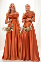 Elegant One Shoulder Satin A Line Bridesmaid Dress in Copper Bridesmaid Dress
