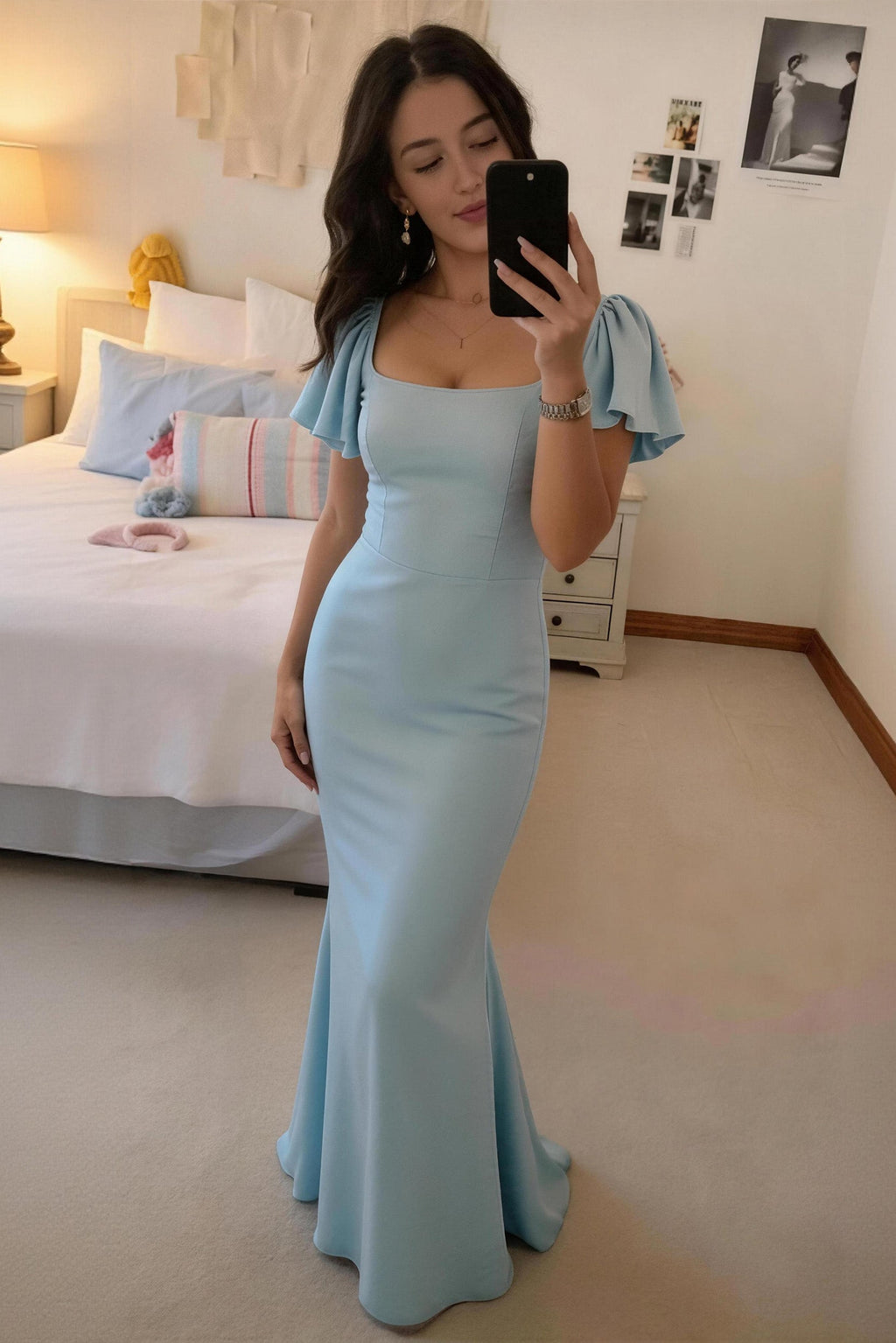 Elegant Sheath Column Maxi Chiffon Bridesmaid Dress Bridesmaid Dress