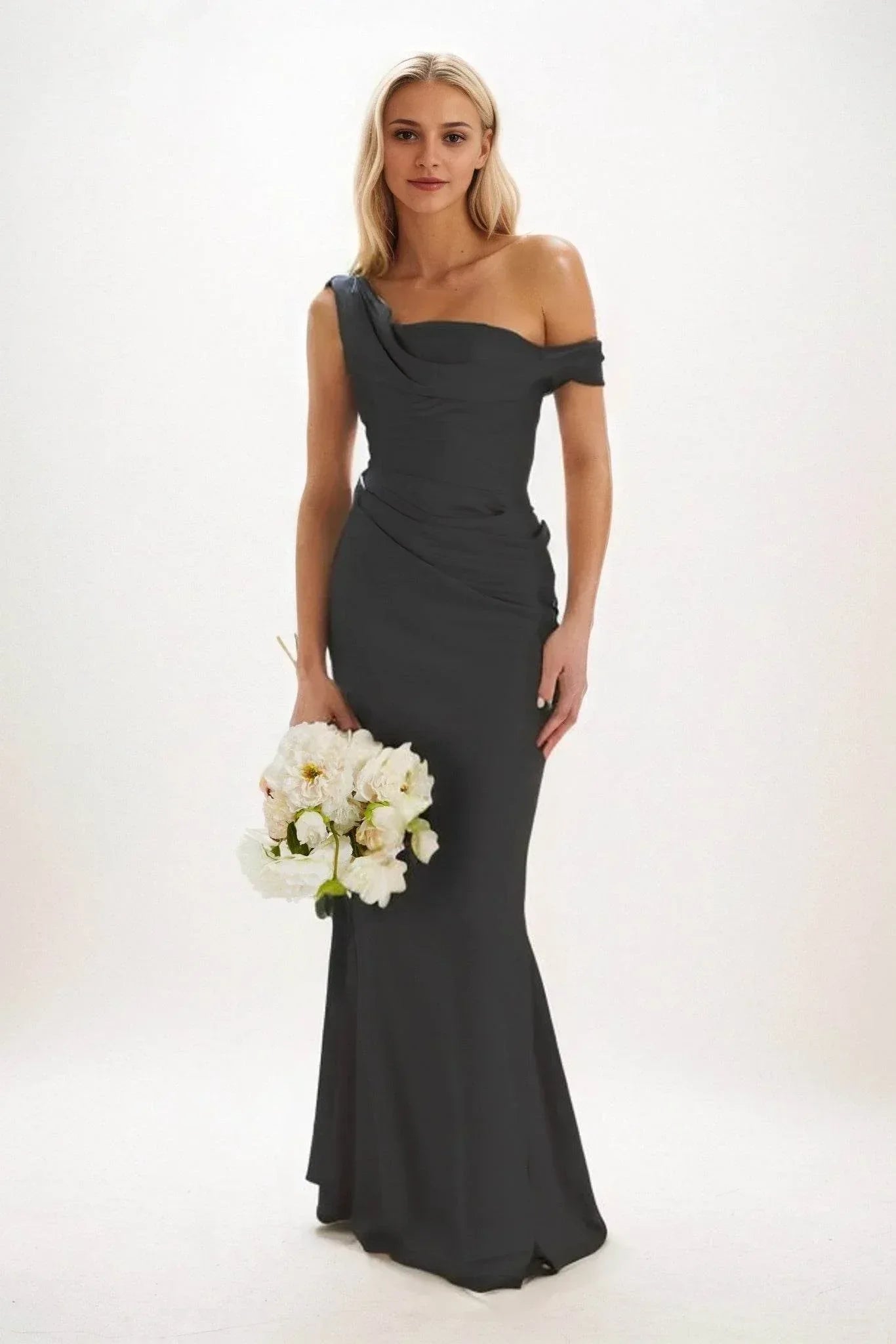 Elegant Sheath Column Maxi Luxe Satin Bridesmaid Dress Bridesmaid Dress