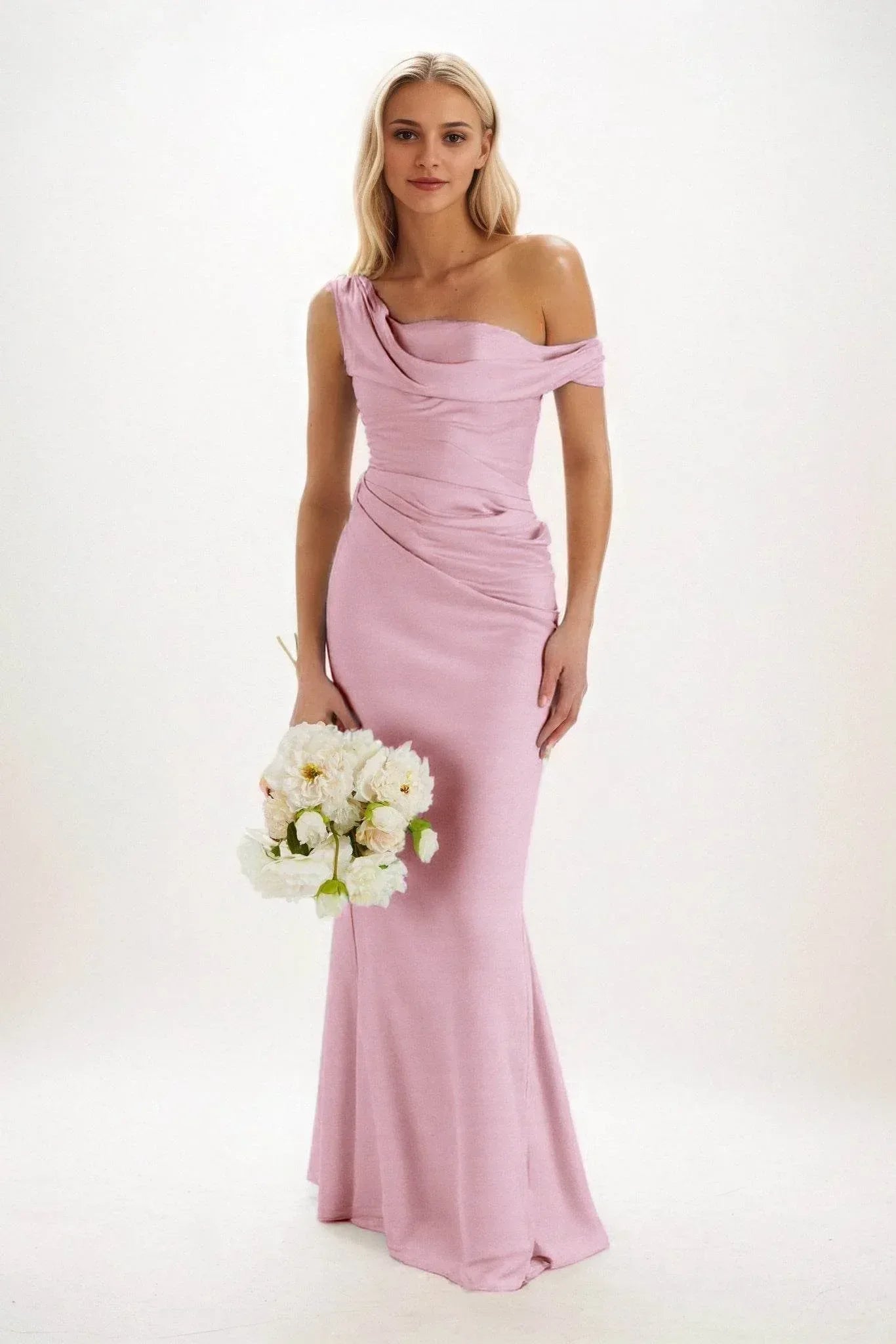 Elegant Sheath Column Maxi Luxe Satin Bridesmaid Dress Bridesmaid Dress