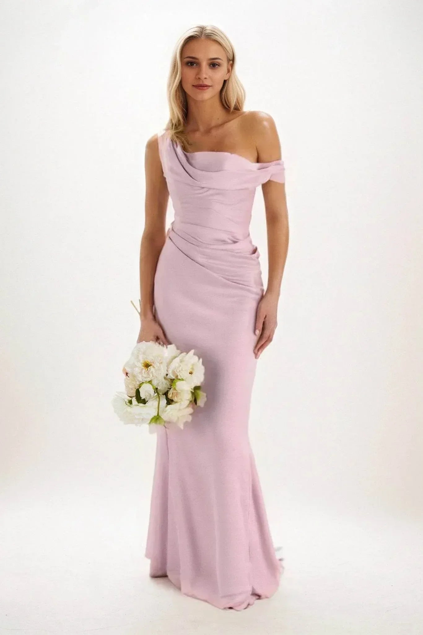 Elegant Sheath Column Maxi Luxe Satin Bridesmaid Dress Bridesmaid Dress