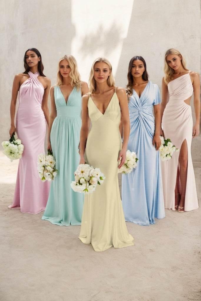Elegant Sheath Column Maxi Luxe Satin Bridesmaid Dress Bridesmaid Dress