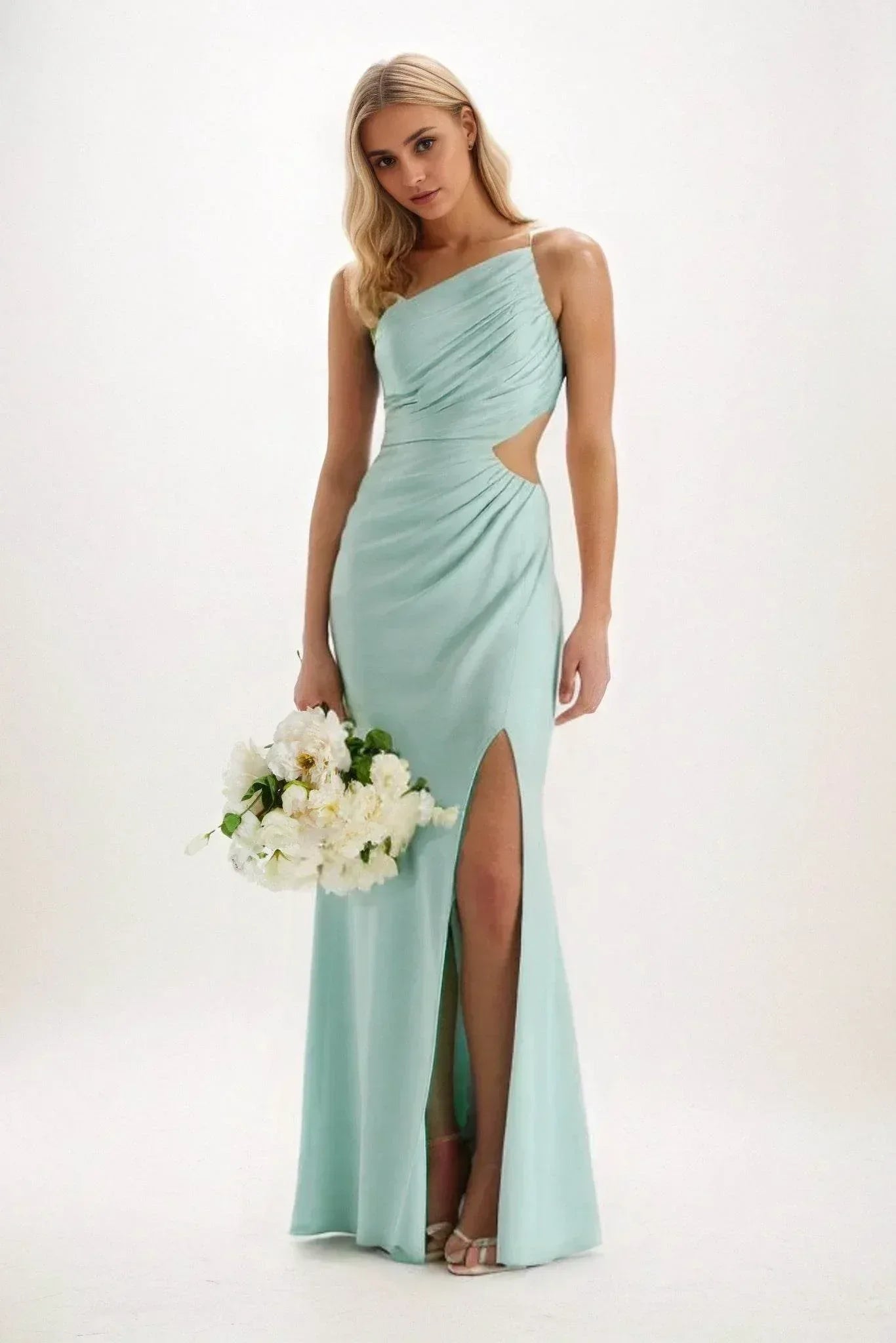 Elegant Sheath Column Maxi Luxe Satin Bridesmaid Dress Bridesmaid Dress