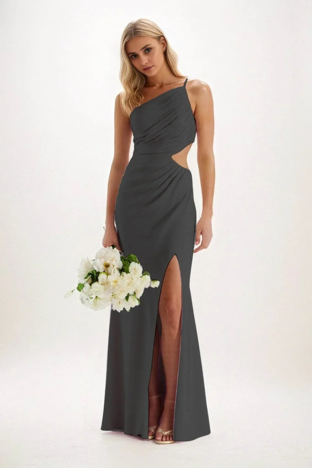 Elegant Sheath Column Maxi Luxe Satin Bridesmaid Dress Bridesmaid Dress