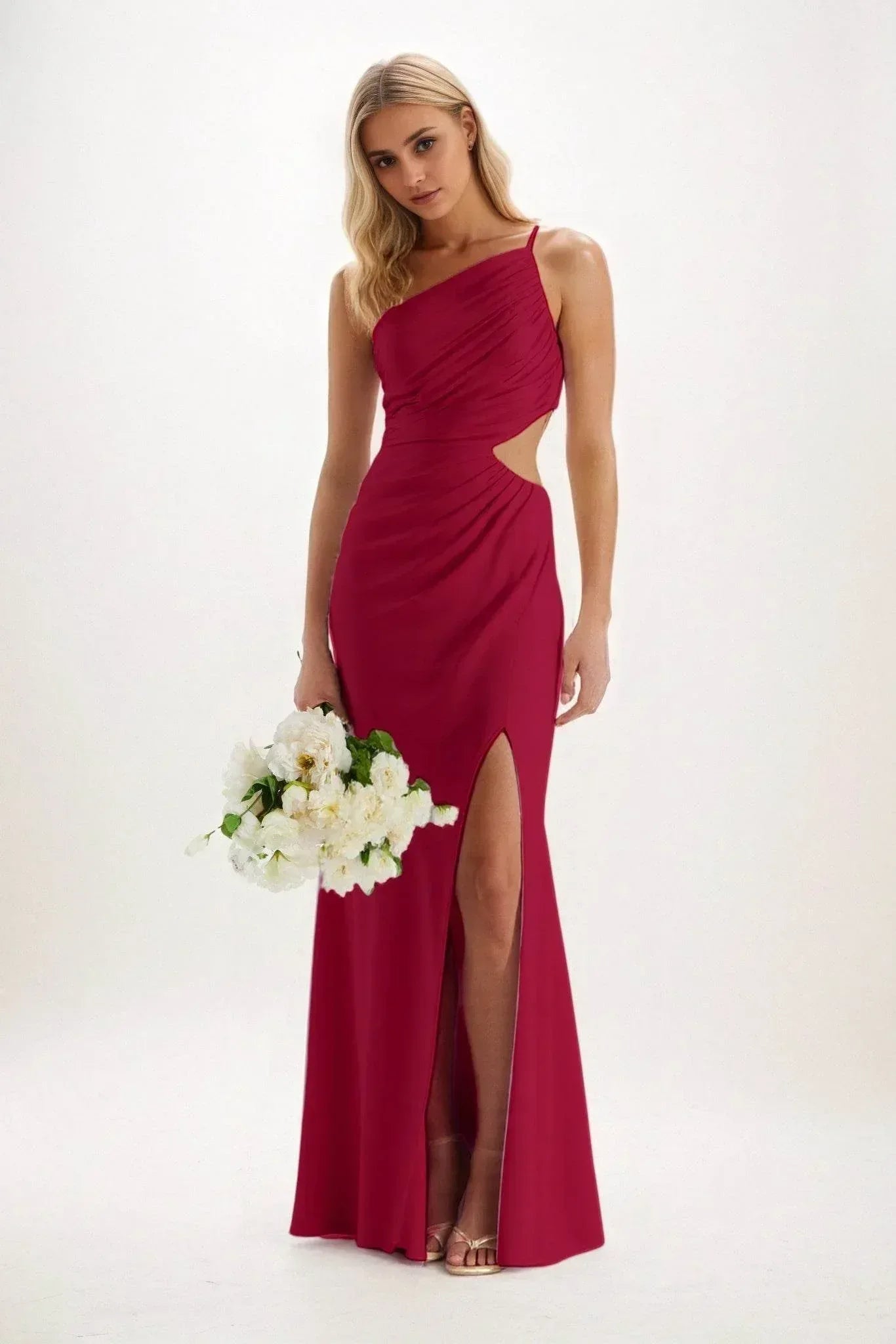Elegant Sheath Column Maxi Luxe Satin Bridesmaid Dress Bridesmaid Dress
