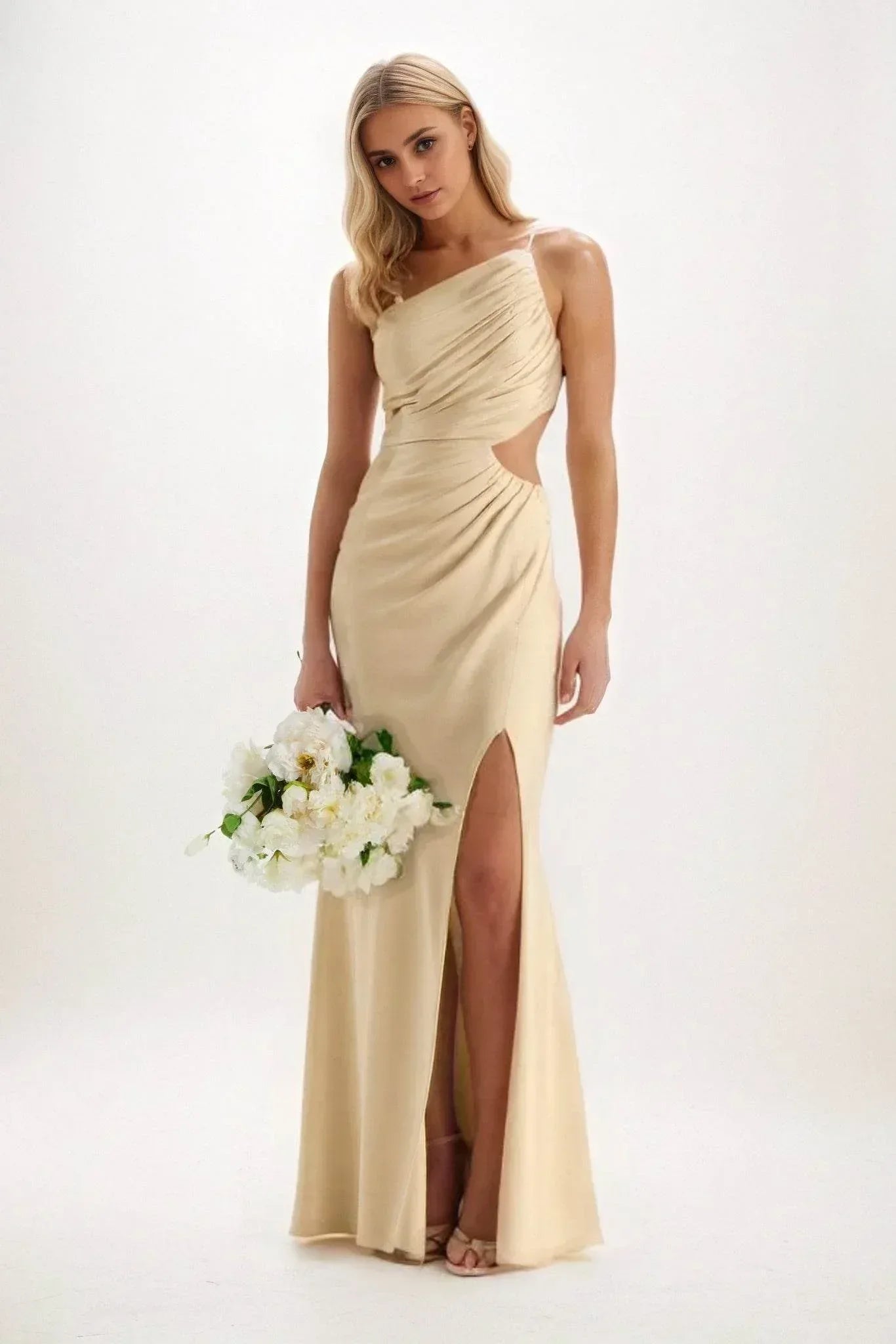 Elegant Sheath Column Maxi Luxe Satin Bridesmaid Dress Bridesmaid Dress