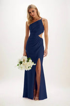 Elegant Sheath Column Maxi Luxe Satin Bridesmaid Dress Bridesmaid Dress