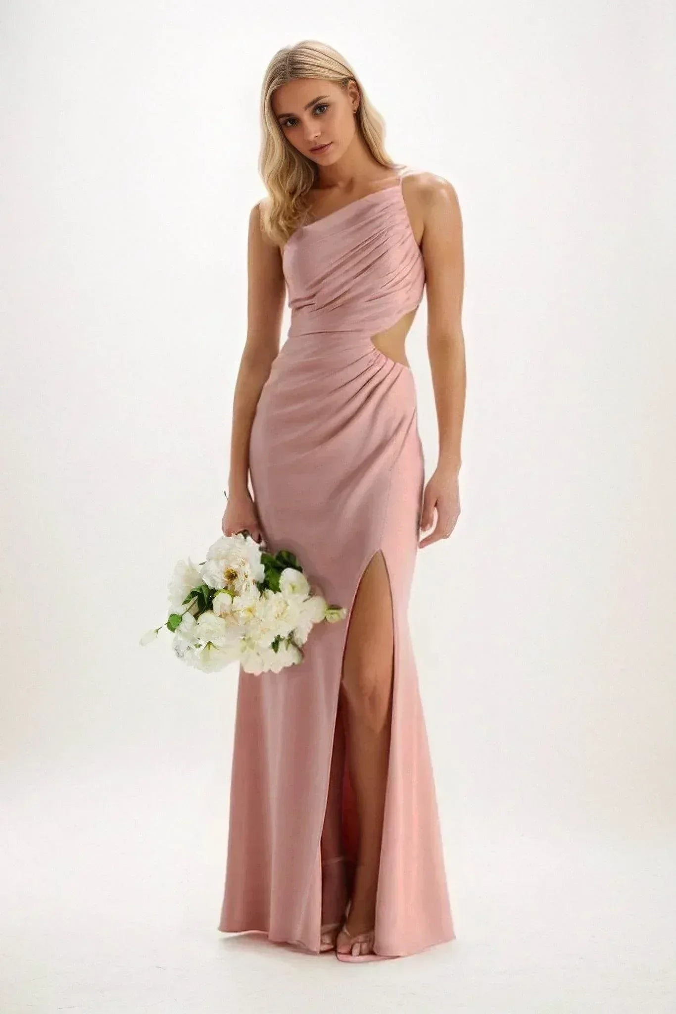 Elegant Sheath Column Maxi Luxe Satin Bridesmaid Dress Bridesmaid Dress