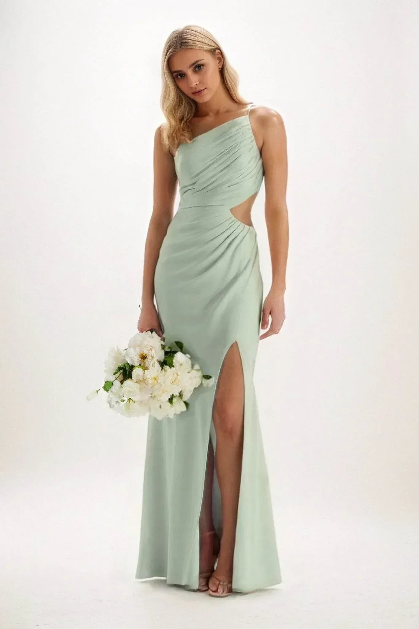 Elegant Sheath Column Maxi Luxe Satin Bridesmaid Dress Bridesmaid Dress