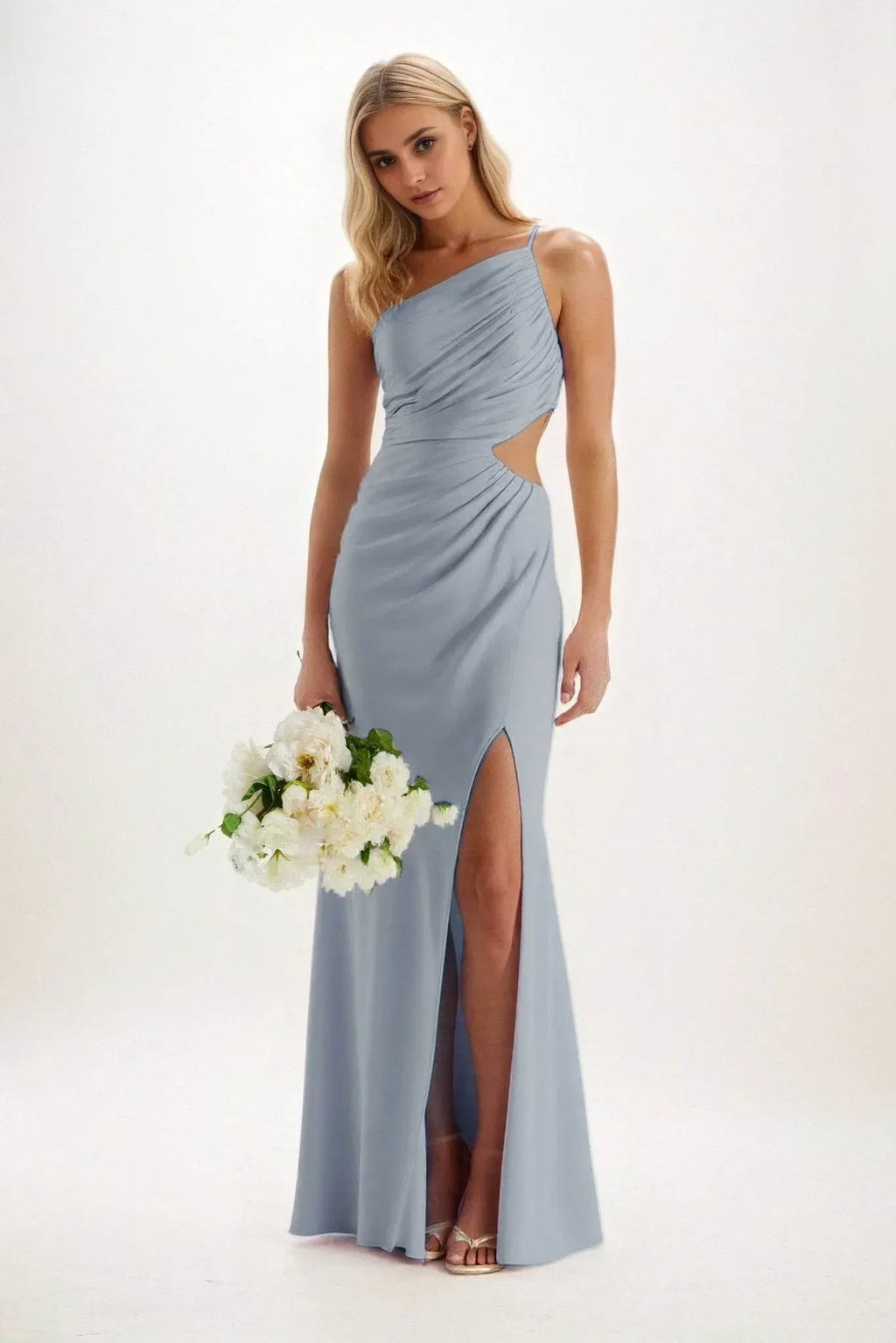 Elegant Sheath Column Maxi Luxe Satin Bridesmaid Dress Bridesmaid Dress