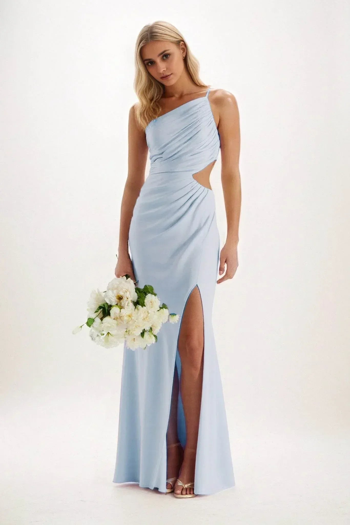 Elegant Sheath Column Maxi Luxe Satin Bridesmaid Dress Bridesmaid Dress