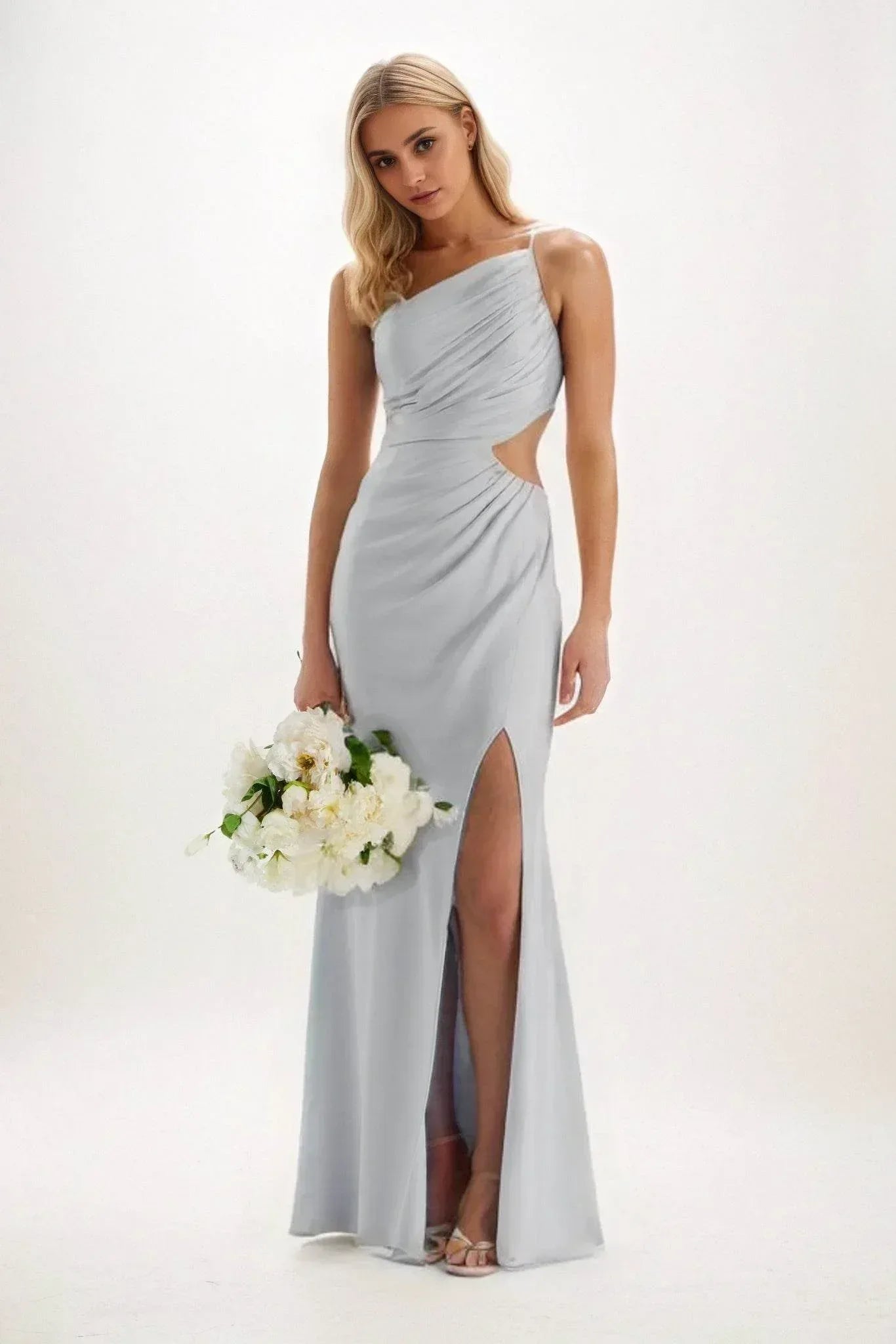 Elegant Sheath Column Maxi Luxe Satin Bridesmaid Dress Bridesmaid Dress