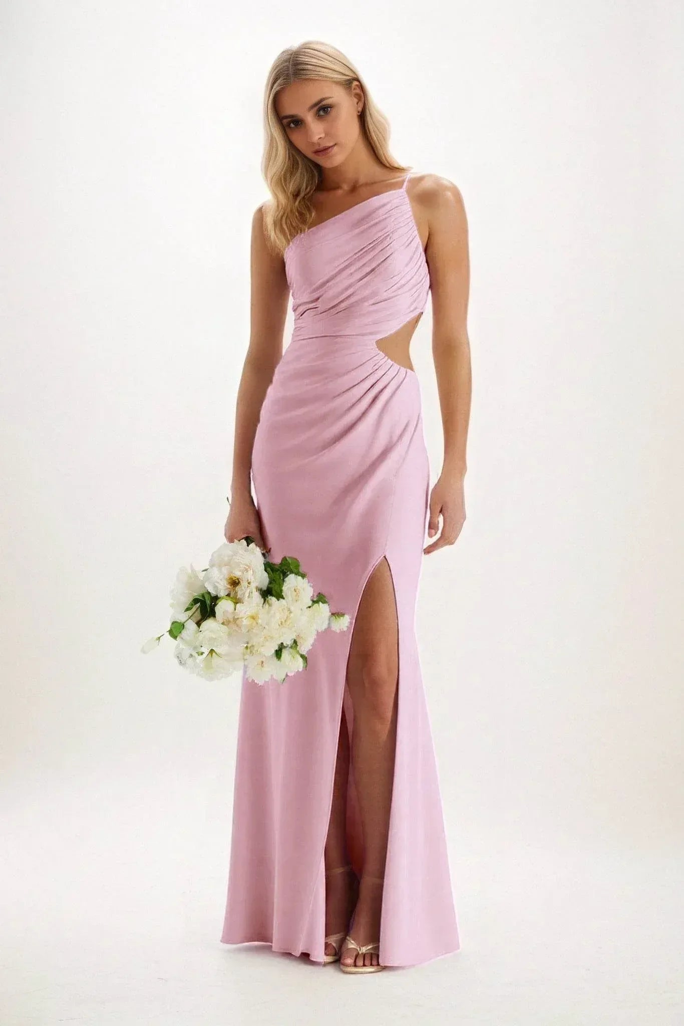 Elegant Sheath Column Maxi Luxe Satin Bridesmaid Dress Bridesmaid Dress