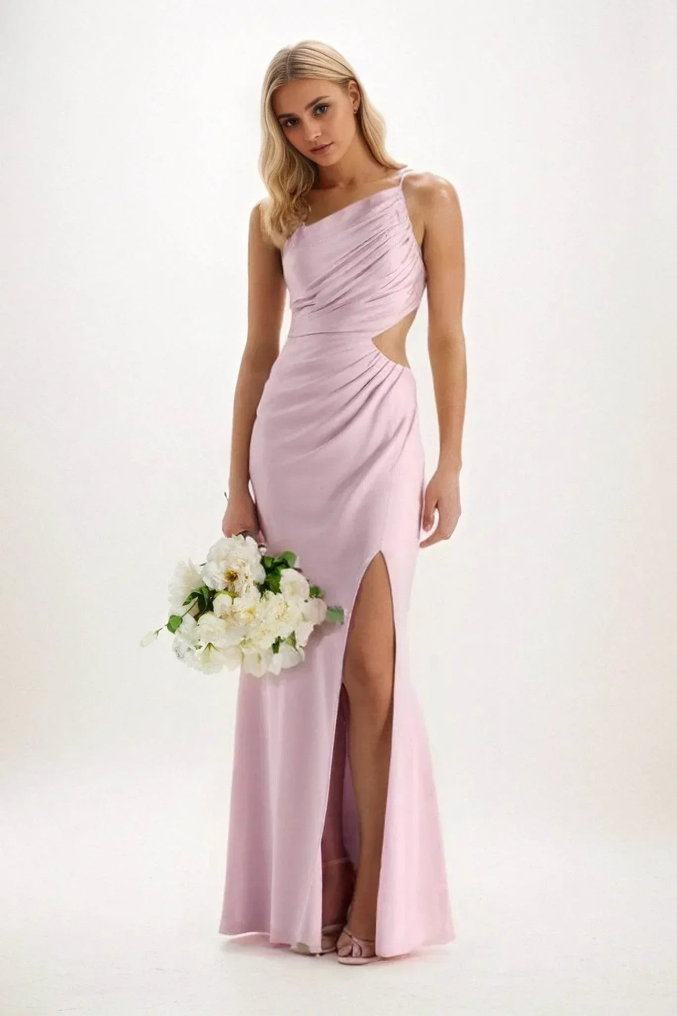 Elegant Sheath Column Maxi Luxe Satin Bridesmaid Dress Bridesmaid Dress