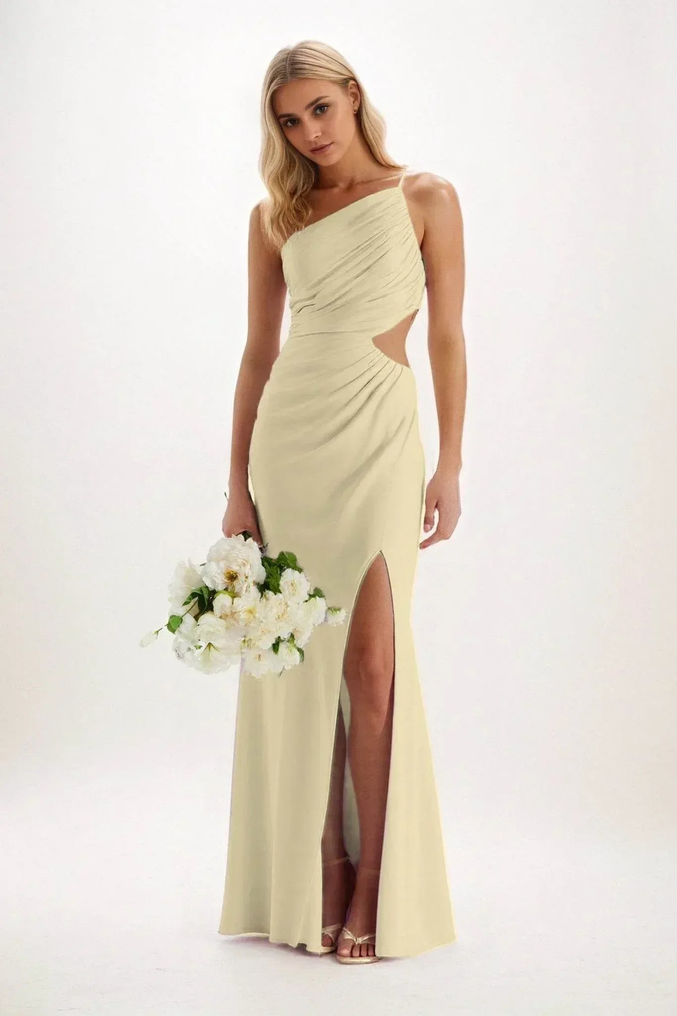 Elegant Sheath Column Maxi Luxe Satin Bridesmaid Dress Bridesmaid Dress