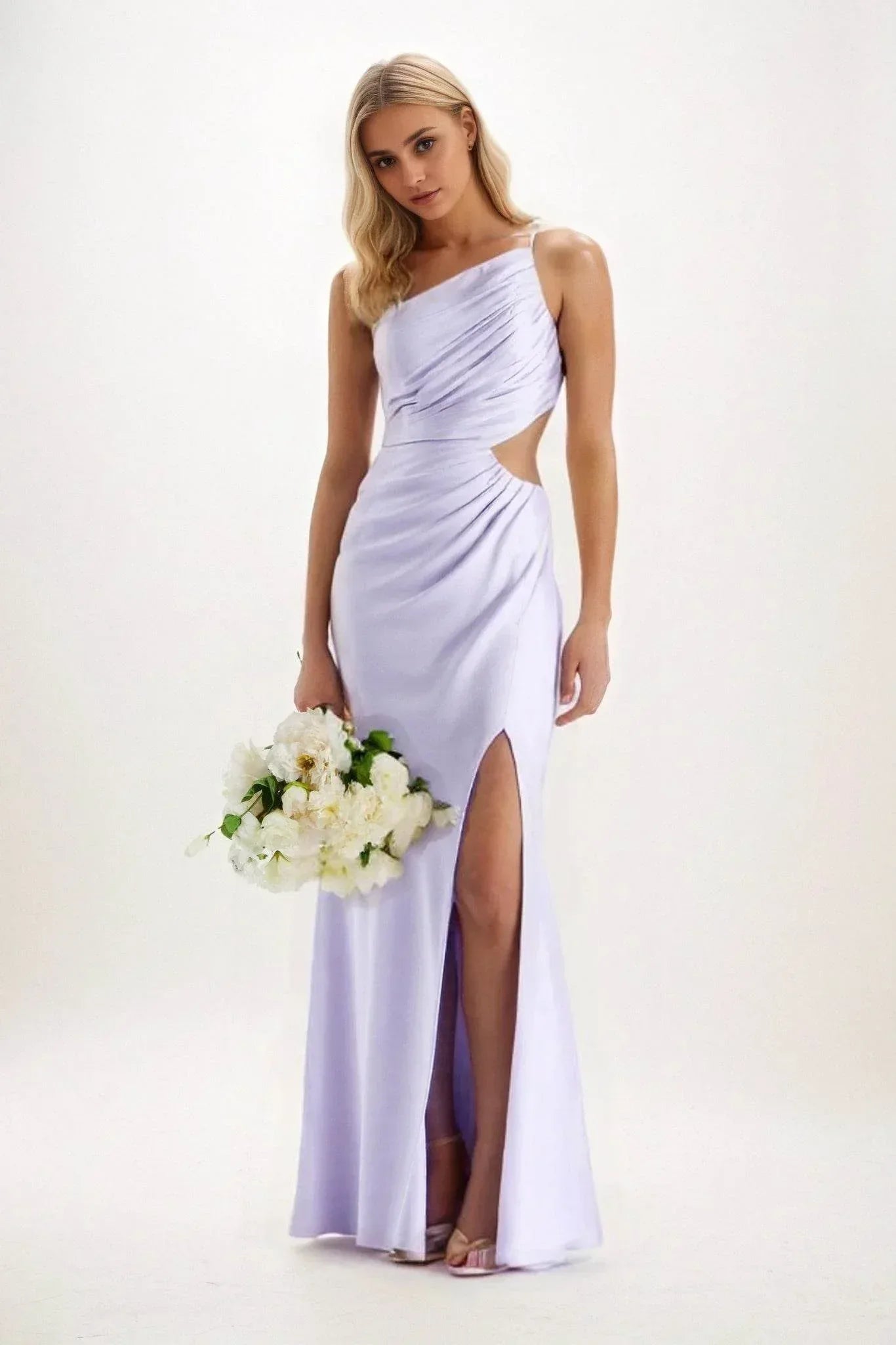 Elegant Sheath Column Maxi Luxe Satin Bridesmaid Dress Bridesmaid Dress
