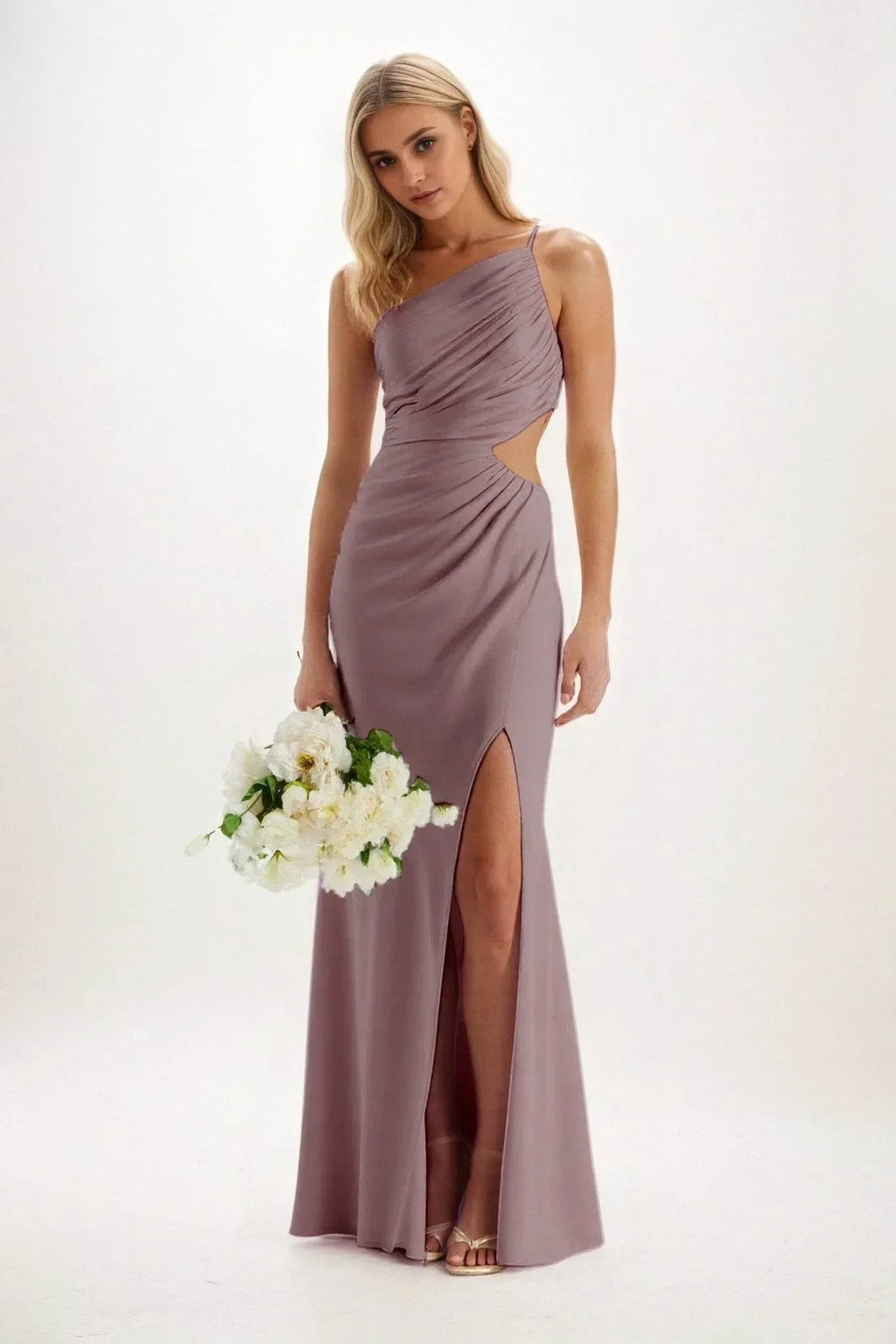 Elegant Sheath Column Maxi Luxe Satin Bridesmaid Dress Bridesmaid Dress