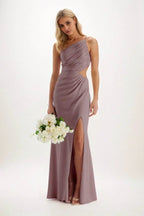 Elegant Sheath Column Maxi Luxe Satin Bridesmaid Dress Bridesmaid Dress