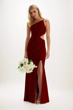 Elegant Sheath Column Maxi Luxe Satin Bridesmaid Dress Bridesmaid Dress