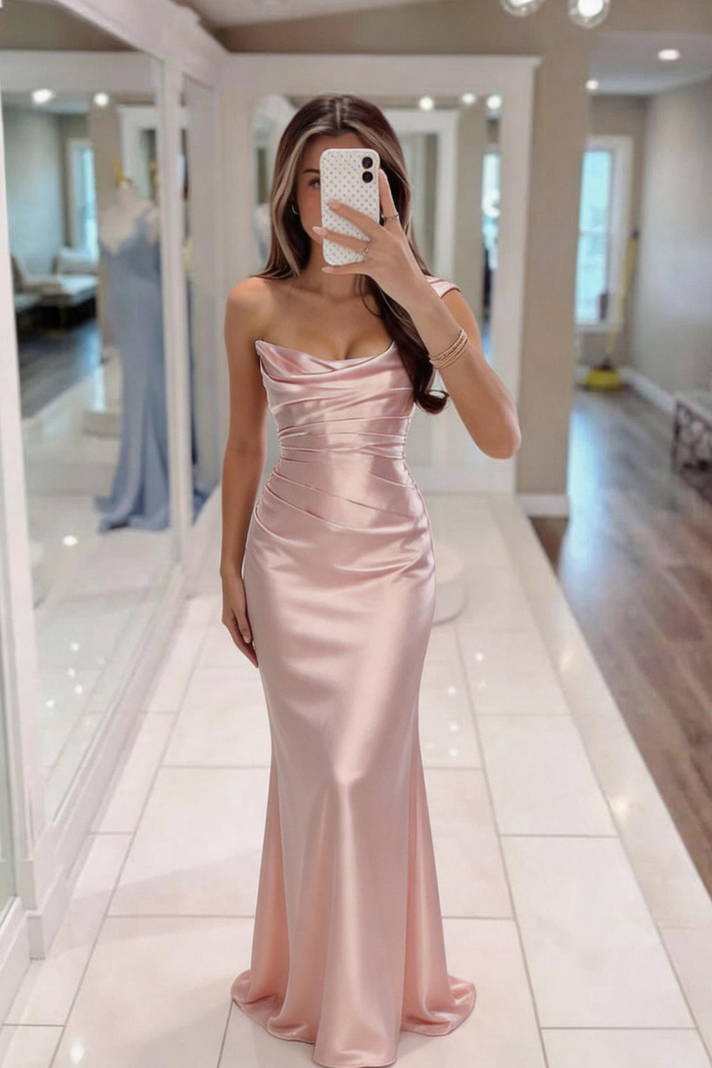 Elegant Sheath Column Floor Length Acetate Satin Bridesmaid Dress CG0302BM Bridesmaid Dress