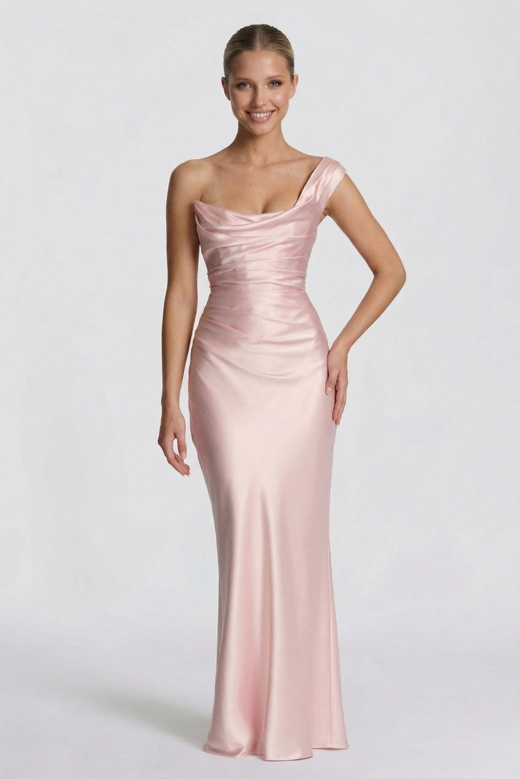 Elegant Sheath Column Floor Length Acetate Satin Bridesmaid Dress CG0302BM Bridesmaid Dress