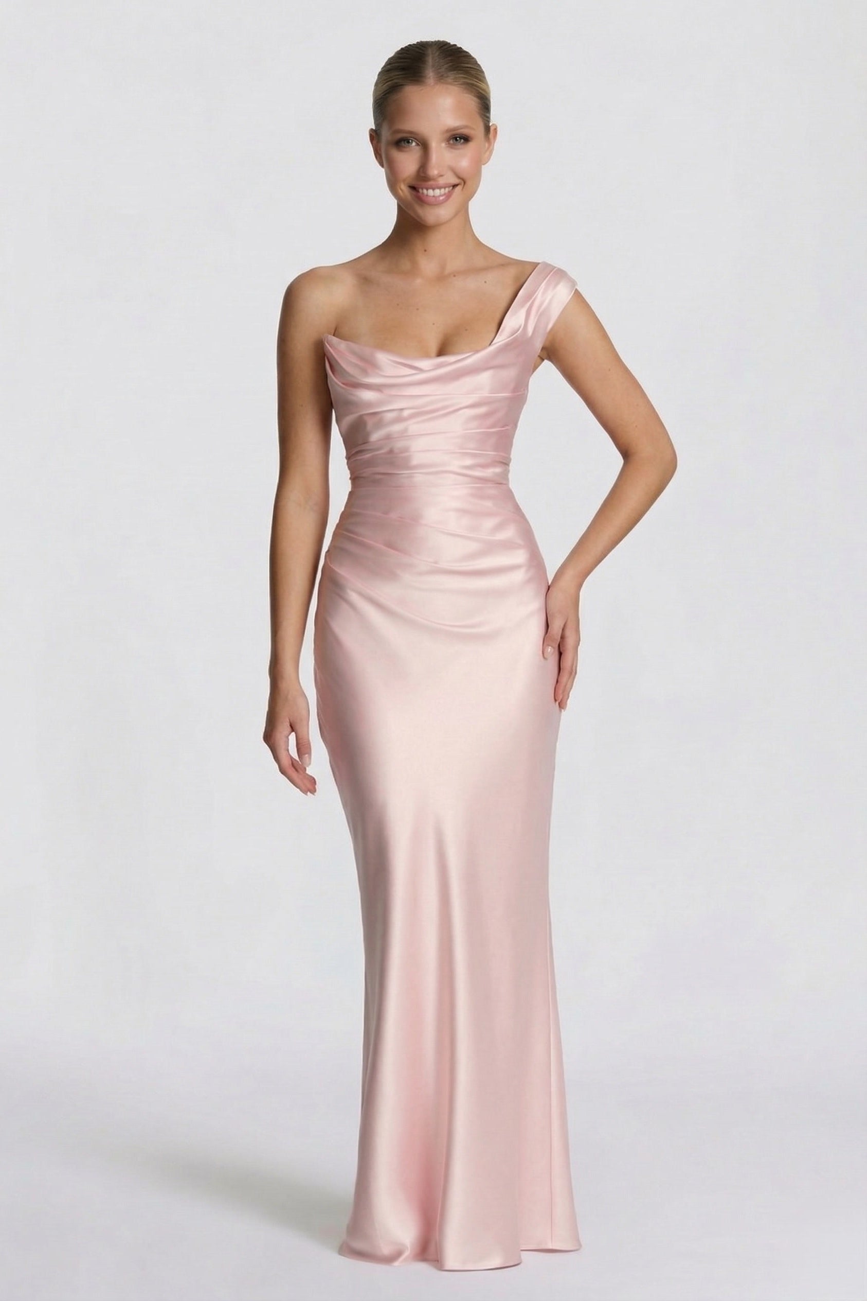 Elegant Sheath Column Floor Length Acetate Satin Bridesmaid Dress CG0302BM Bridesmaid Dress