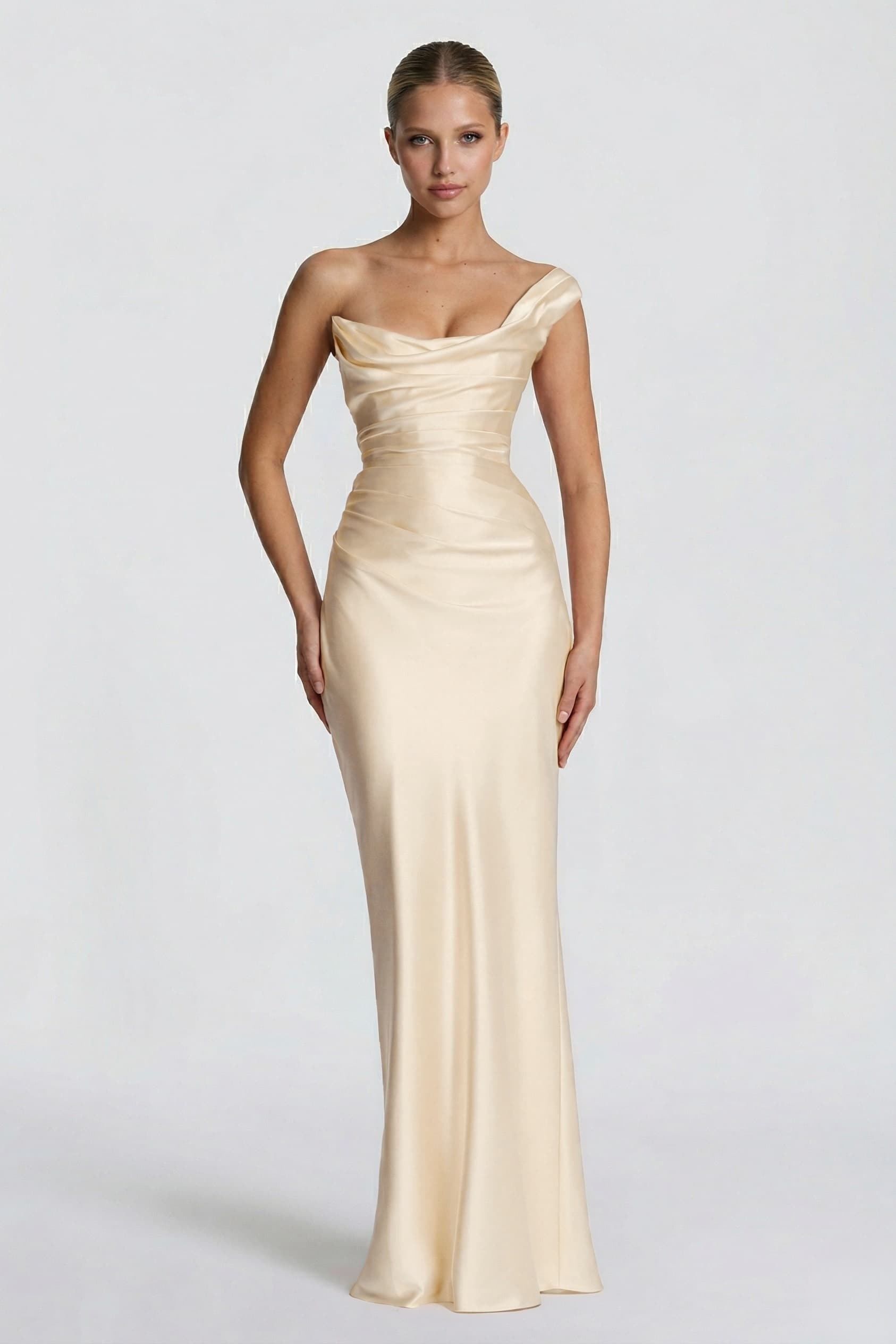 Elegant Sheath Column Floor Length Acetate Satin Bridesmaid Dress CG0302BM Bridesmaid Dress