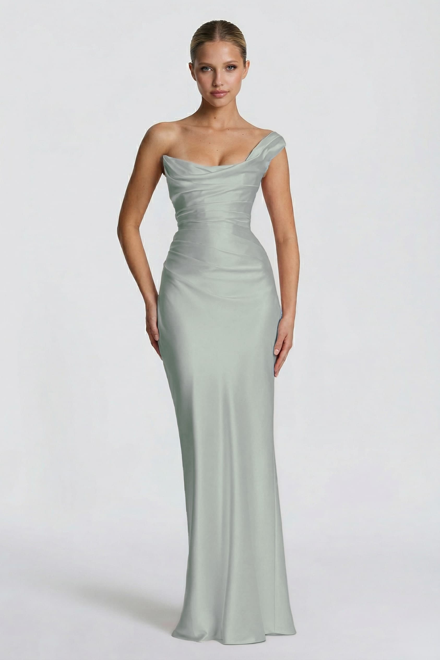 Elegant Sheath Column Floor Length Acetate Satin Bridesmaid Dress CG0302BM Bridesmaid Dress