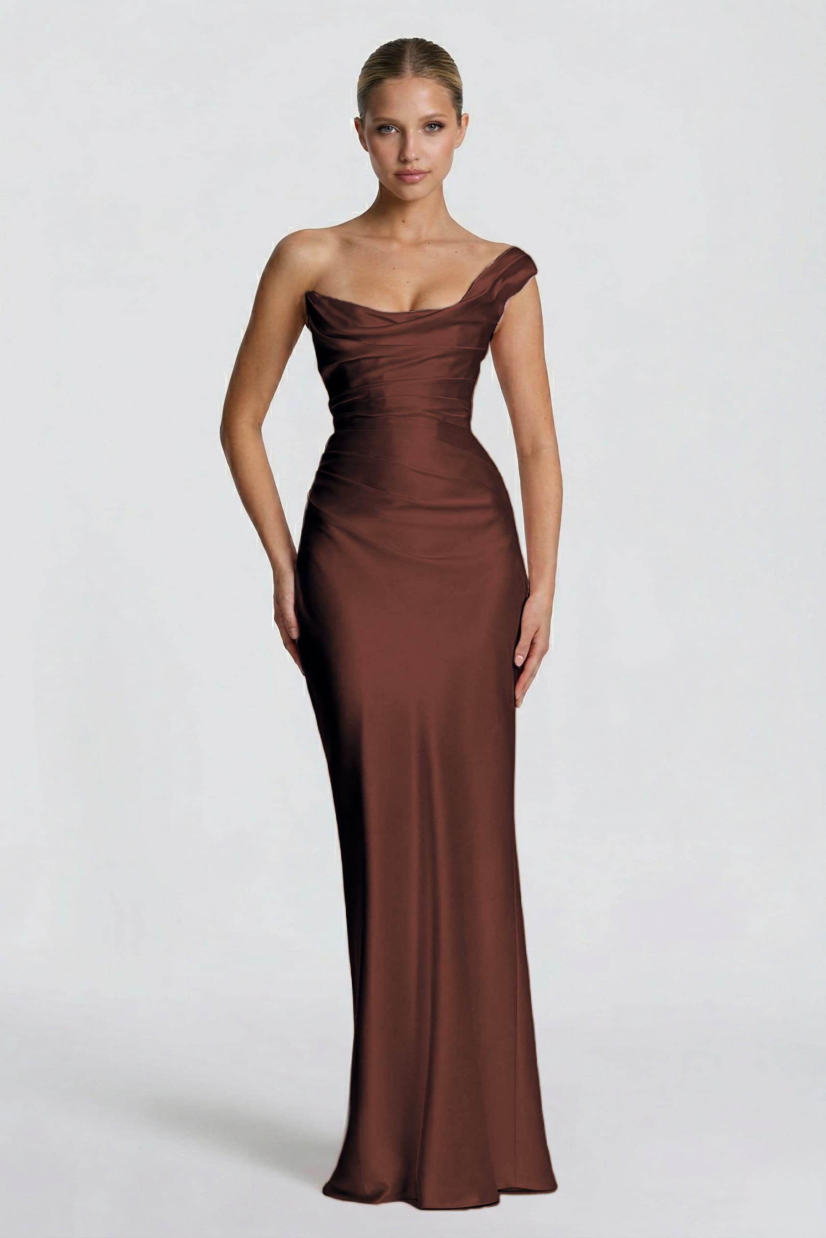 Elegant Sheath Column Floor Length Acetate Satin Bridesmaid Dress CG0302BM Bridesmaid Dress