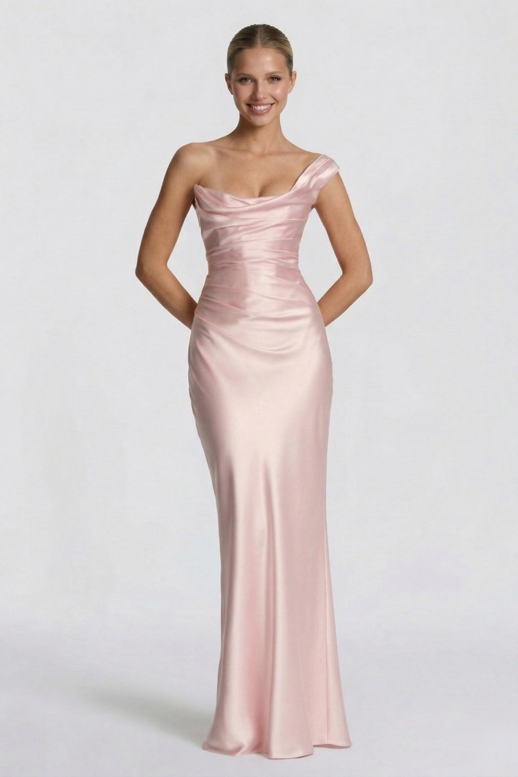 Elegant Sheath Column Floor Length Acetate Satin Bridesmaid Dress CG0302BM Bridesmaid Dress