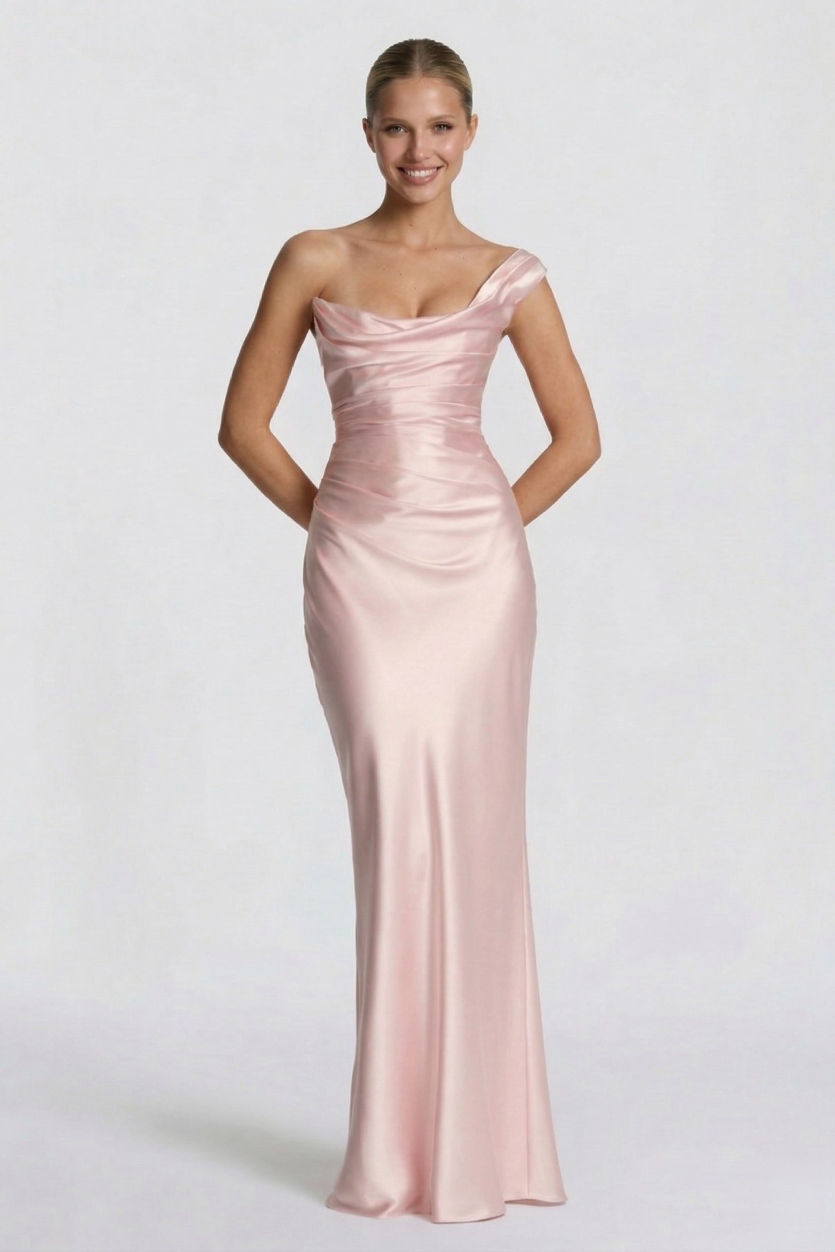 Elegant Sheath Column Floor Length Acetate Satin Bridesmaid Dress CG0302BM Bridesmaid Dress