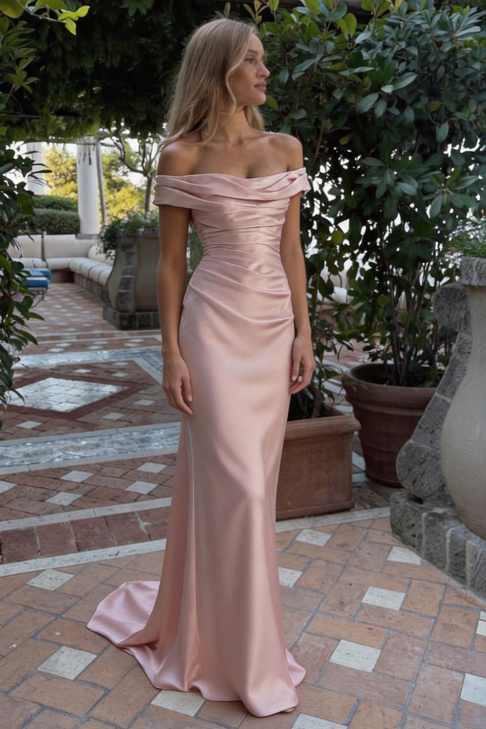 Elegant Sheath Column Floor Length Acetate Satin Bridesmaid Dress CG0303BM Bridesmaid Dress