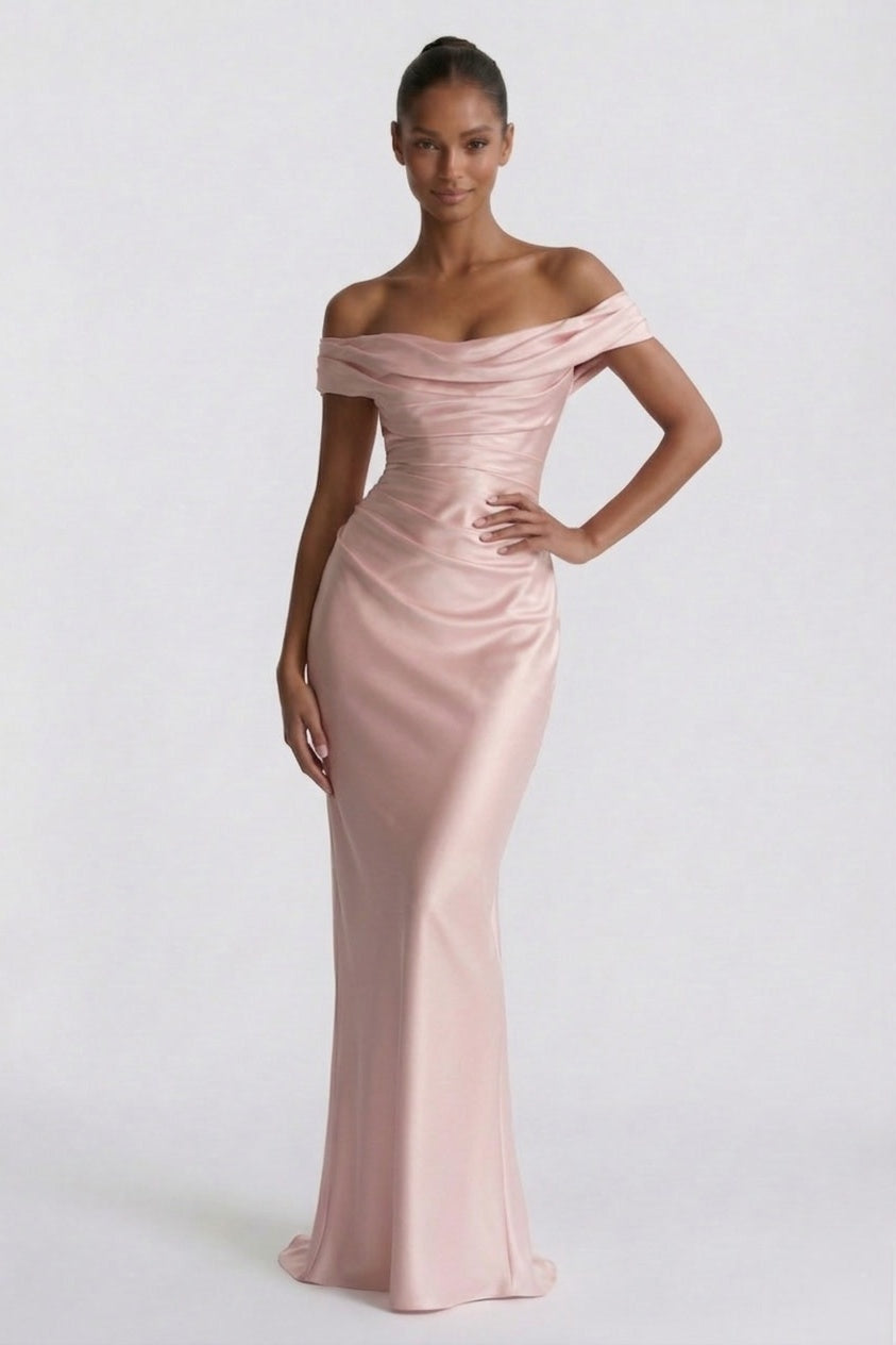 Elegant Sheath Column Floor Length Acetate Satin Bridesmaid Dress CG0303BM Bridesmaid Dress