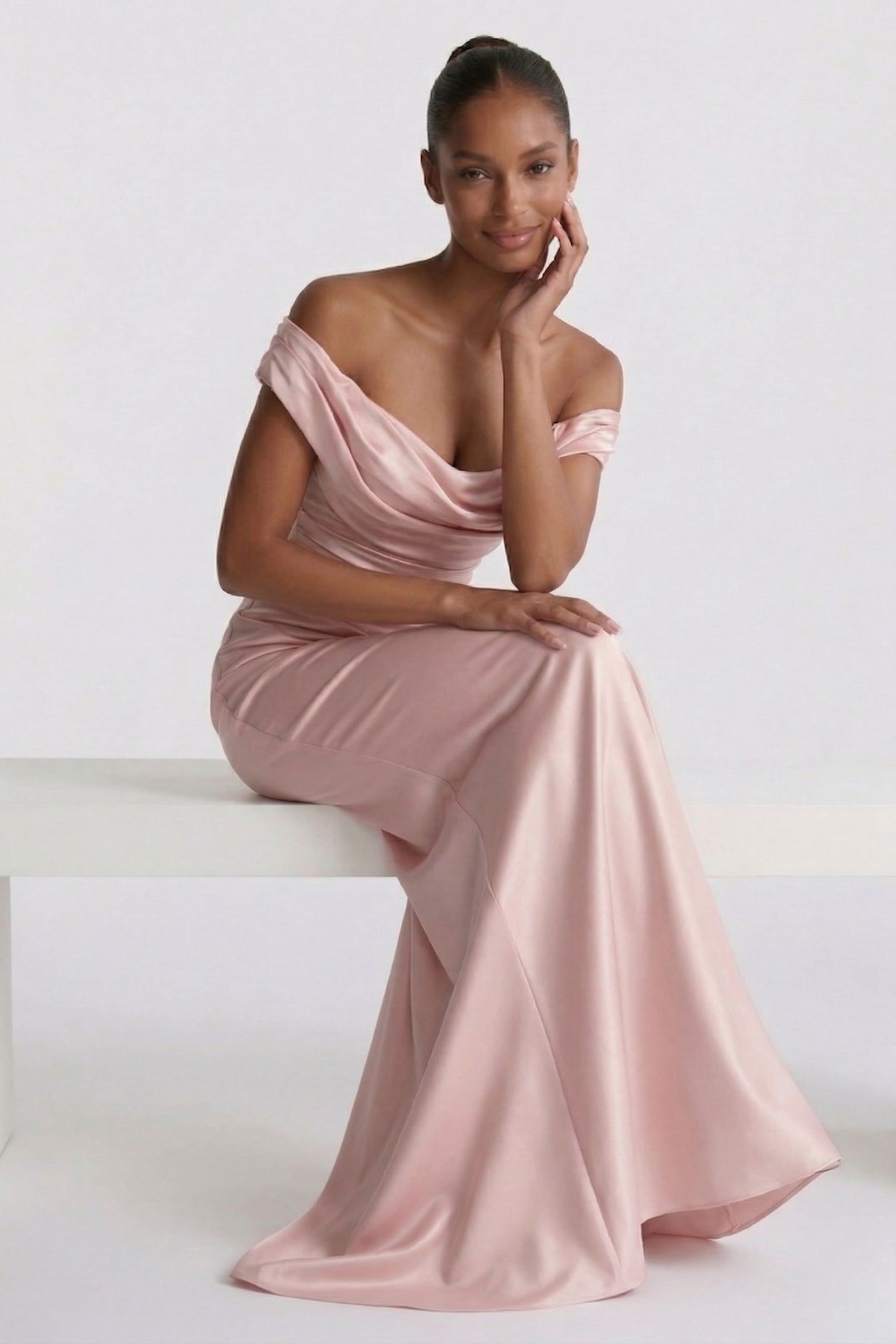 Elegant Sheath Column Floor Length Acetate Satin Bridesmaid Dress CG0303BM Bridesmaid Dress