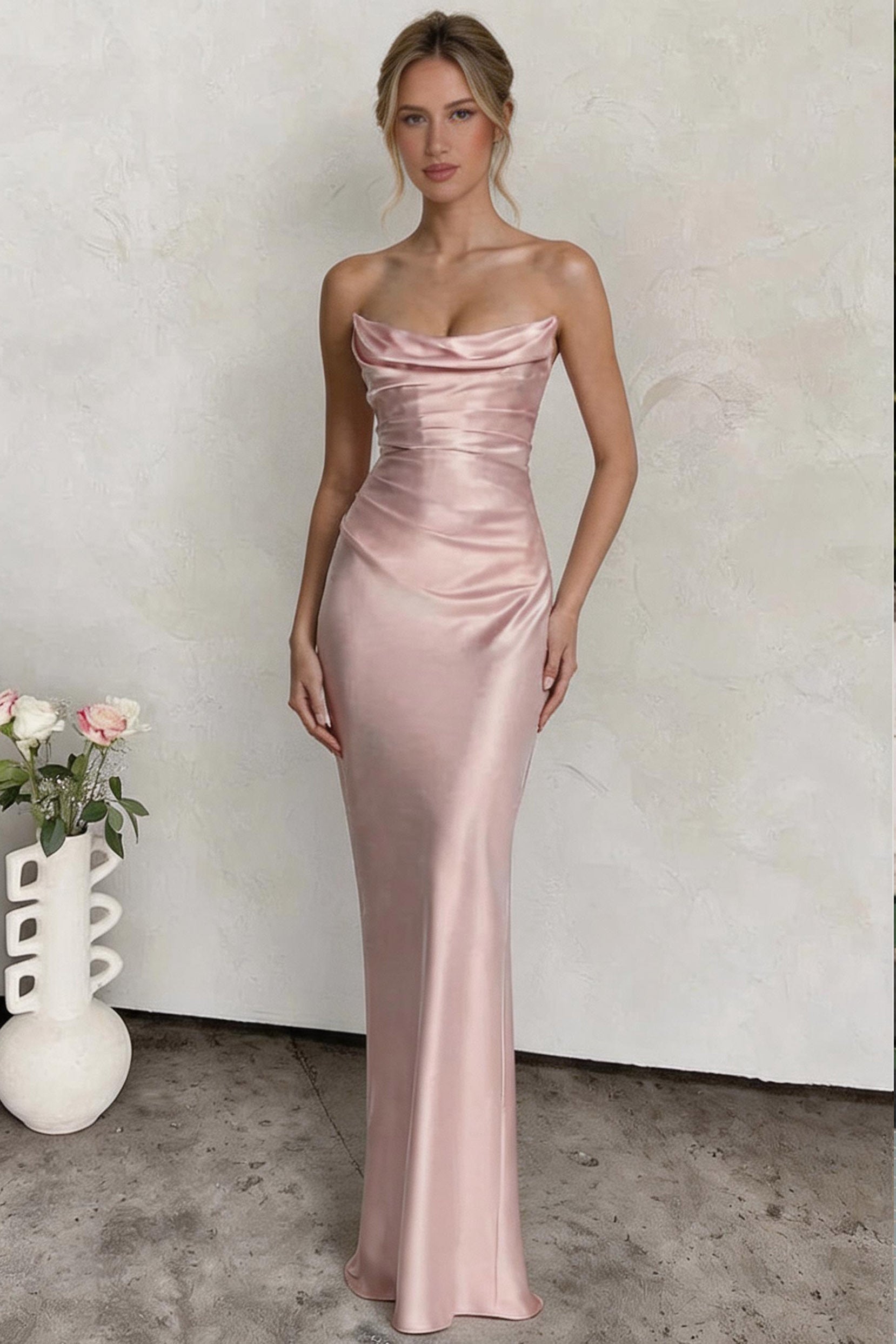 Elegant Sheath Column Floor Length Acetate Satin Bridesmaid Dress CG0305BM Bridesmaid Dress