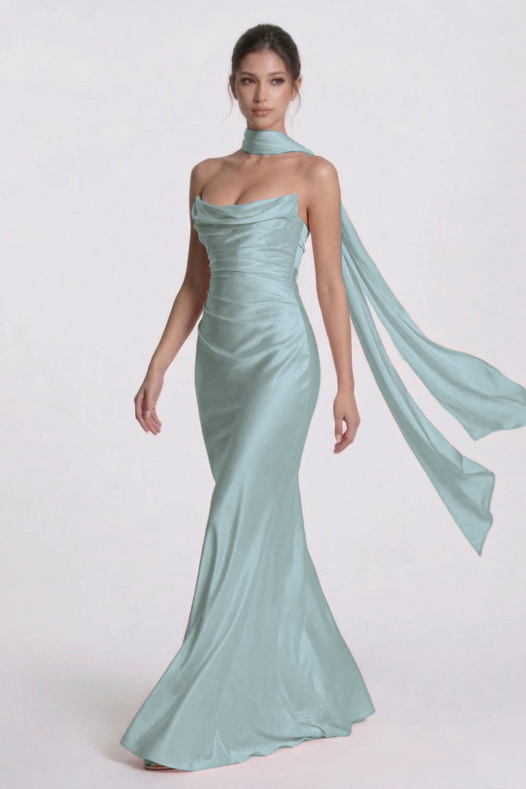 Elegant Sheath Column Floor Length Acetate Satin Bridesmaid Dress CG0305BM Bridesmaid Dress
