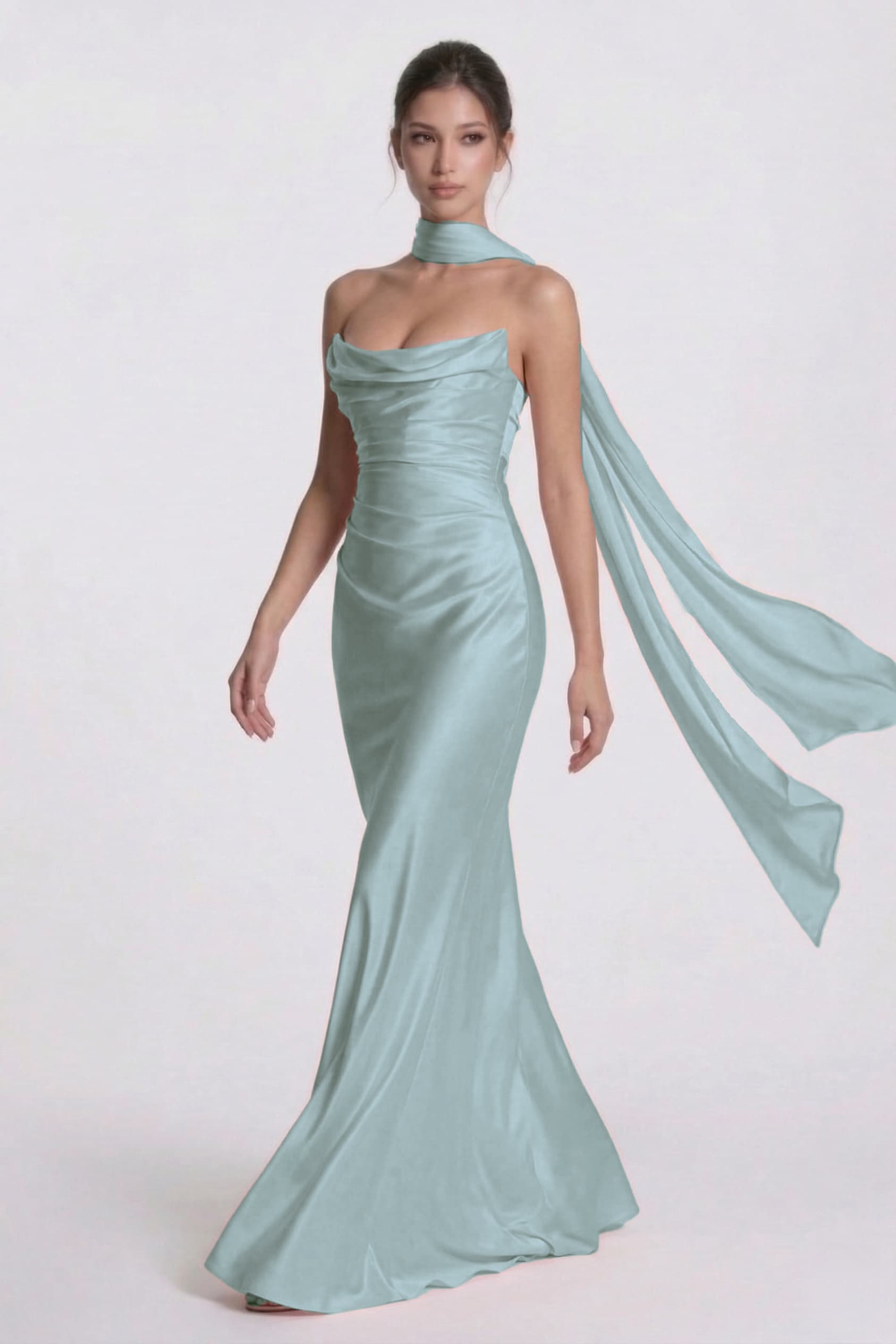 Elegant Sheath Column Floor Length Acetate Satin Bridesmaid Dress CG0305BM Bridesmaid Dress