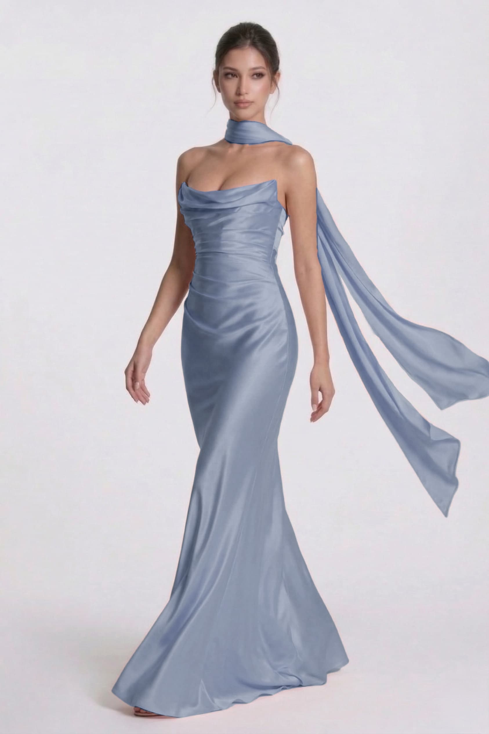 Elegant Sheath Column Floor Length Acetate Satin Bridesmaid Dress CG0305BM Bridesmaid Dress