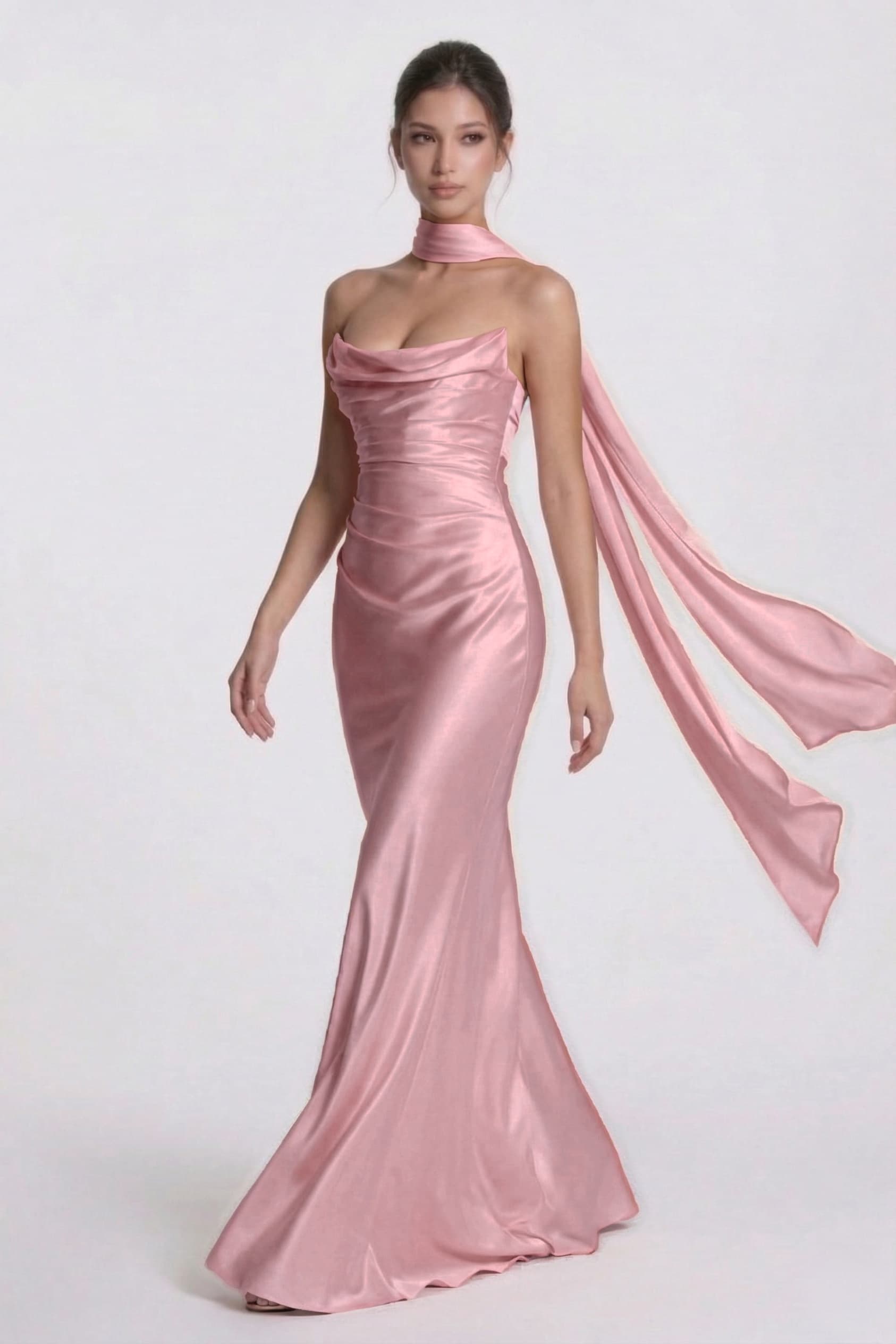 Elegant Sheath Column Floor Length Acetate Satin Bridesmaid Dress CG0305BM Bridesmaid Dress