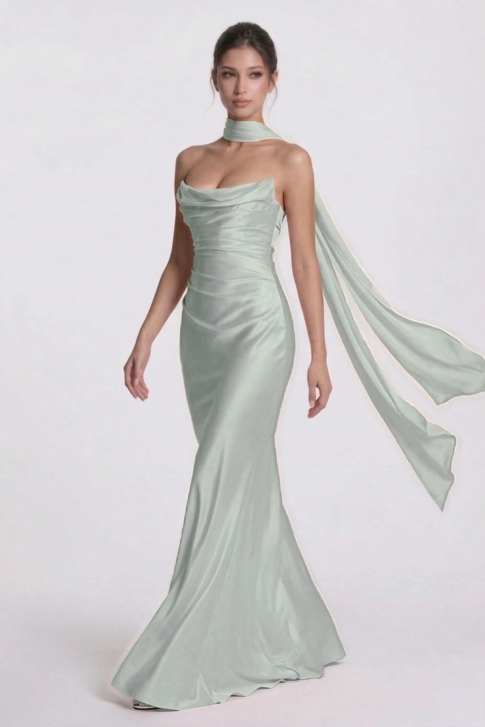 Elegant Sheath Column Floor Length Acetate Satin Bridesmaid Dress CG0305BM Bridesmaid Dress