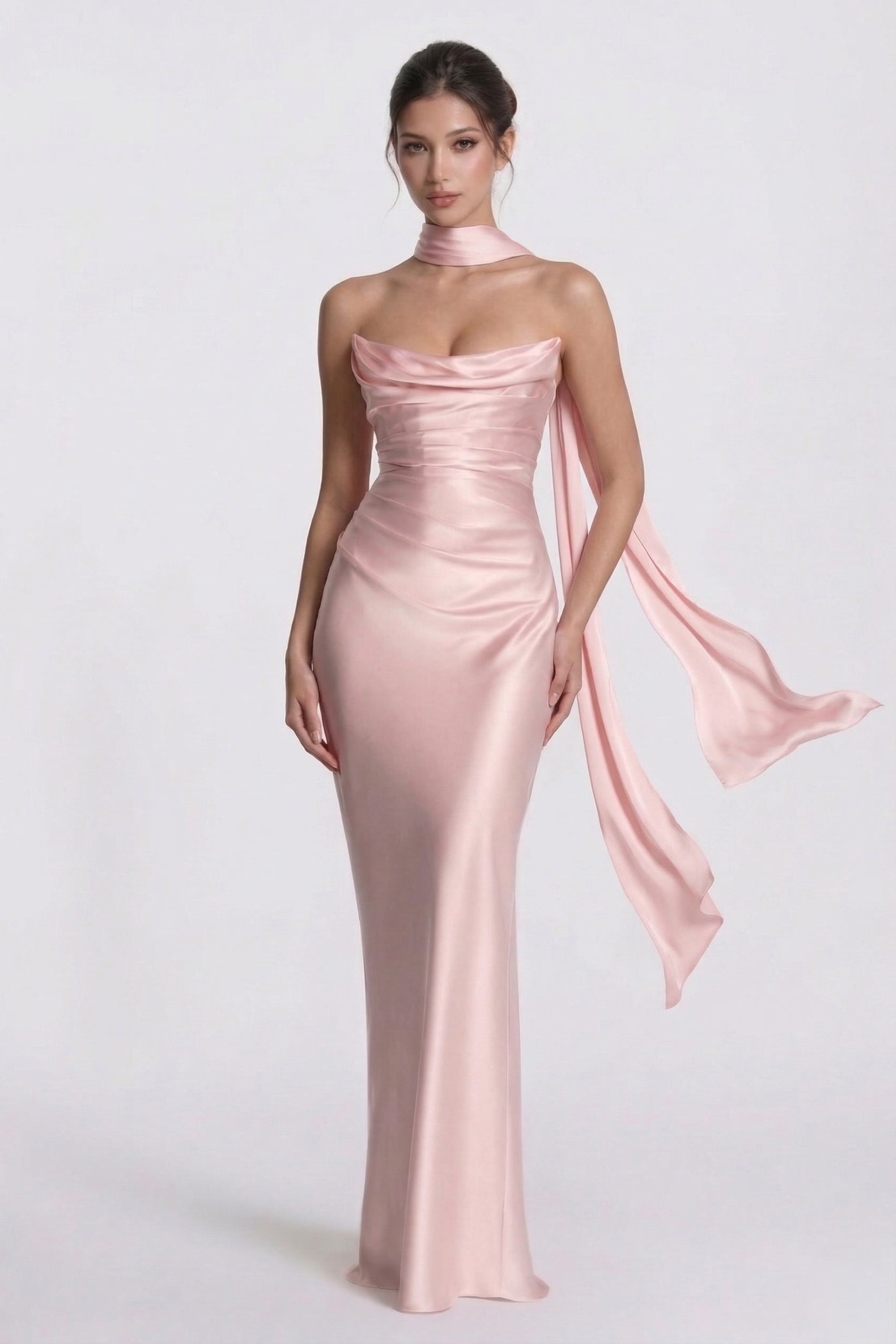 Elegant Sheath Column Floor Length Acetate Satin Bridesmaid Dress CG0305BM Bridesmaid Dress