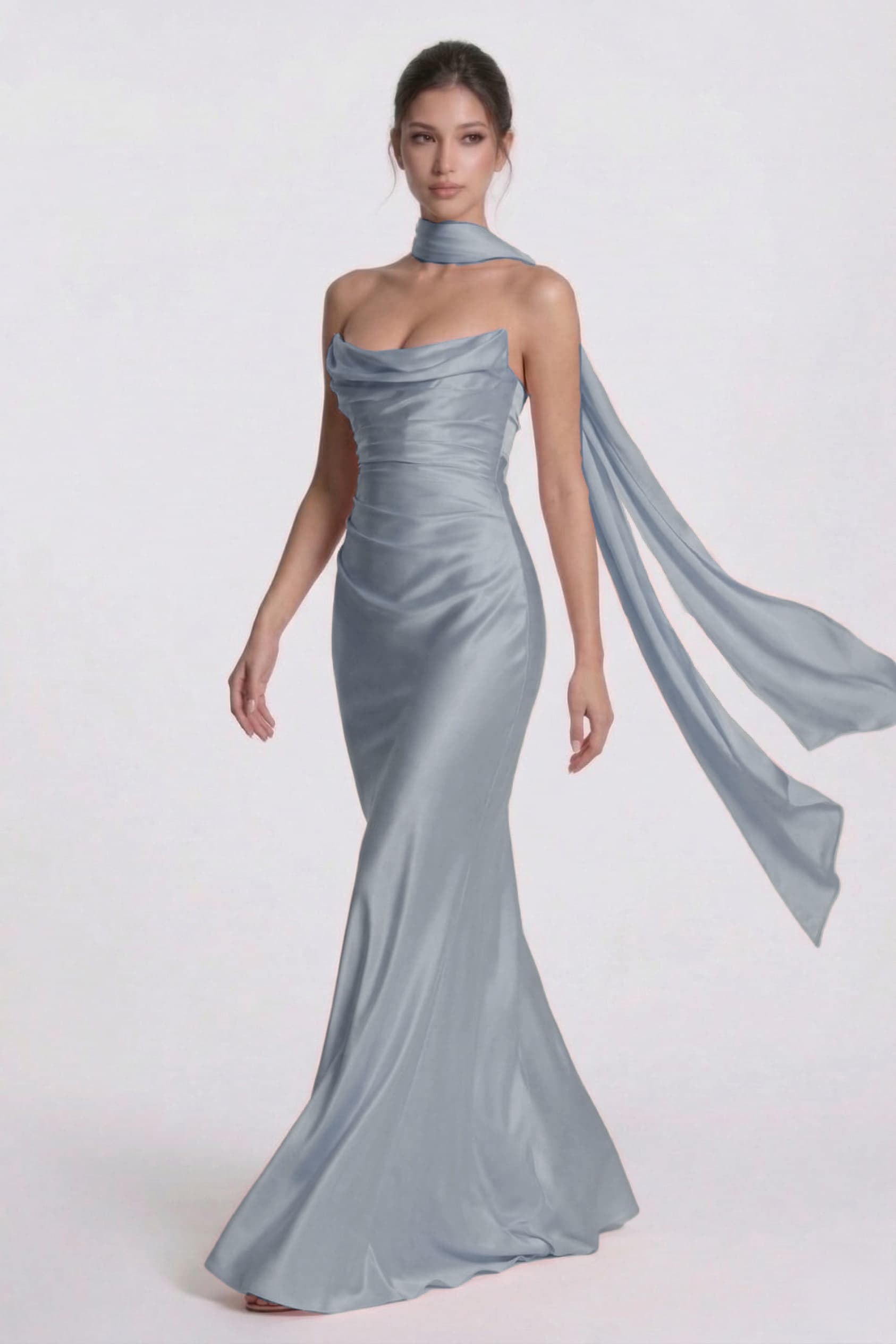 Elegant Sheath Column Floor Length Acetate Satin Bridesmaid Dress CG0305BM Bridesmaid Dress